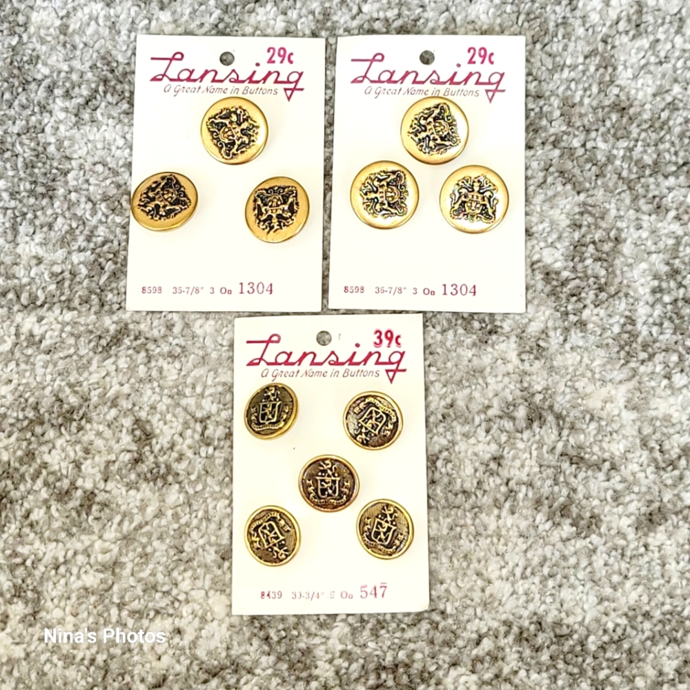VTG Lansing Lion Crest Gold Buttons 8598  36 7/8" 3 on 1304 8439 30 3/4 5 on 547